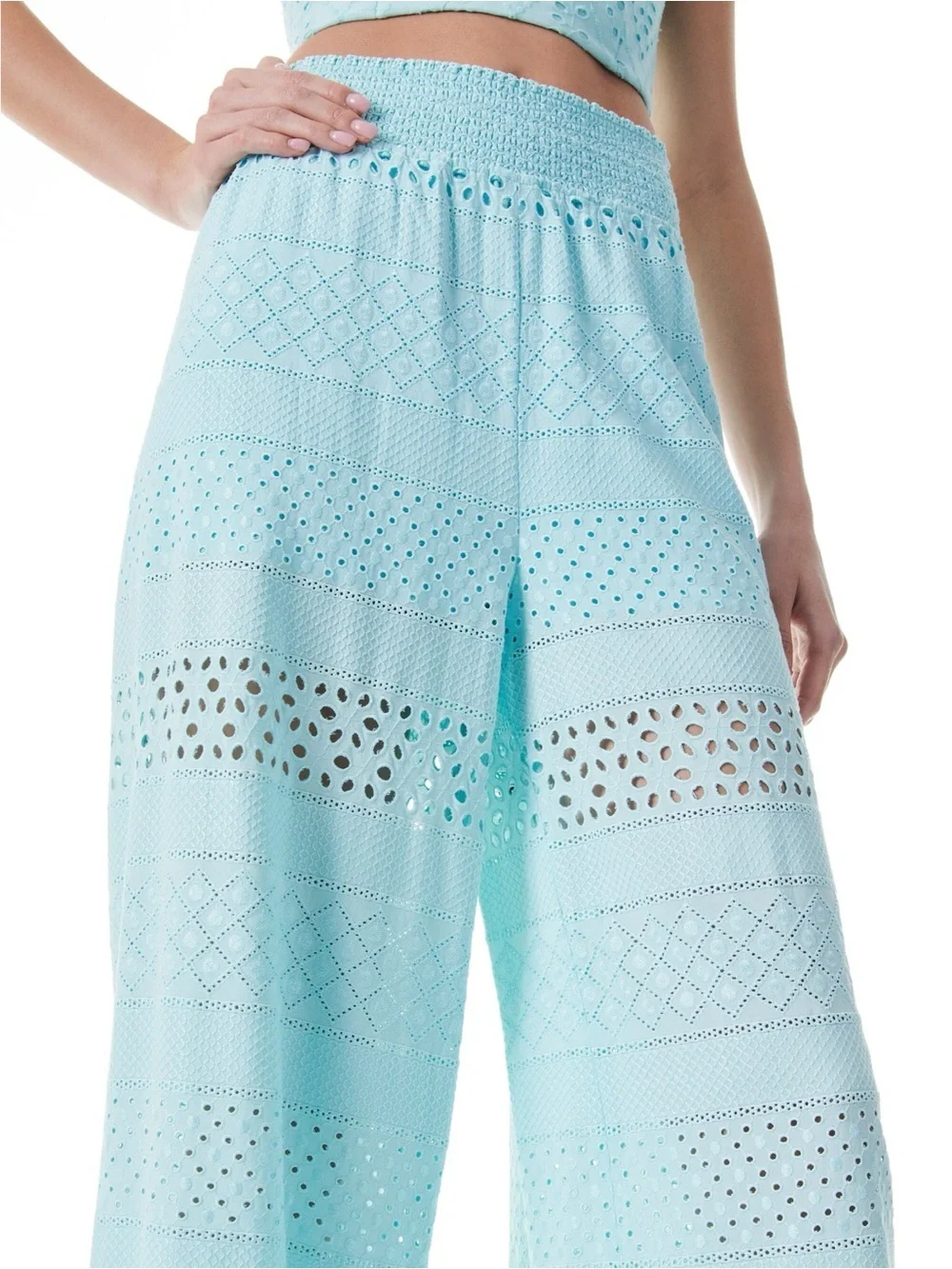Alice + Olivia Russell High Waisted Eyelet Pant in Powder Blue Small